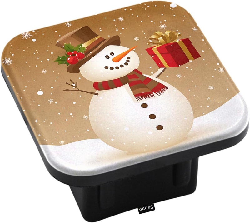 Swono Hitch Cover Snowman, Cute Christmas Snowman Gifts Box Winter Rubber 2 Inch Tow Rear Receivers Plug Covers Trailer Hitch Covers for for Pickup Trucks Cars Suvs, Gold - Image 1
